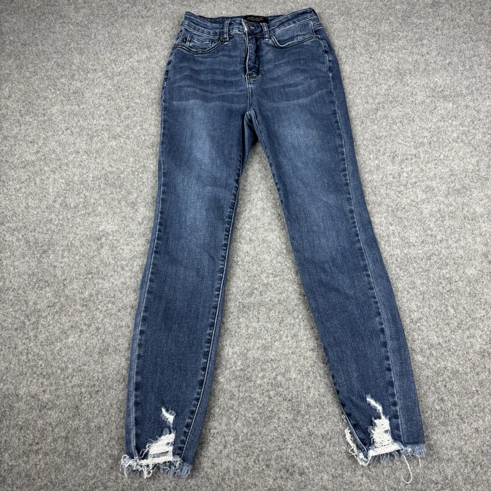 Judy Blue Jeans Women's 3/26 Skinny Fit Dark Wash Distressed 24x26 Blue Denim